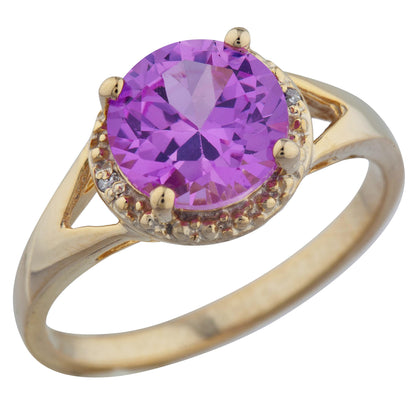 2 Ct Pink Sapphire & Diamond Halo Design Round Ring 14Kt Yellow Gold Rose Gold Silver