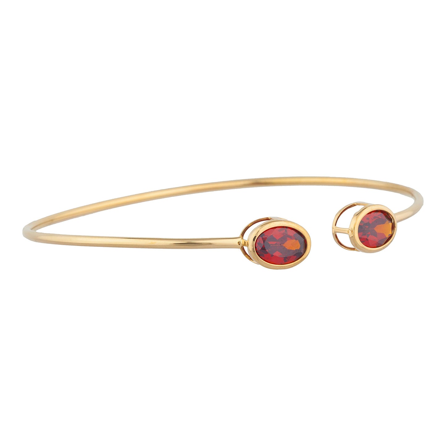 14Kt Gold Garnet Oval Bezel Bangle Bracelet