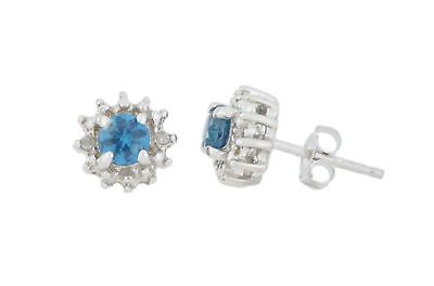 0.50 Ct London Blue Topaz & Diamond Stud Earrings .925 Sterling Silver