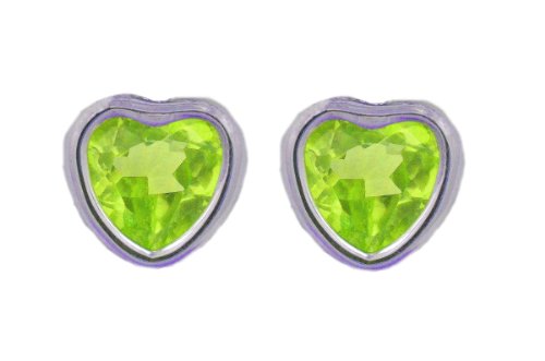 14Kt White Gold Peridot Heart Bezel Stud Earrings