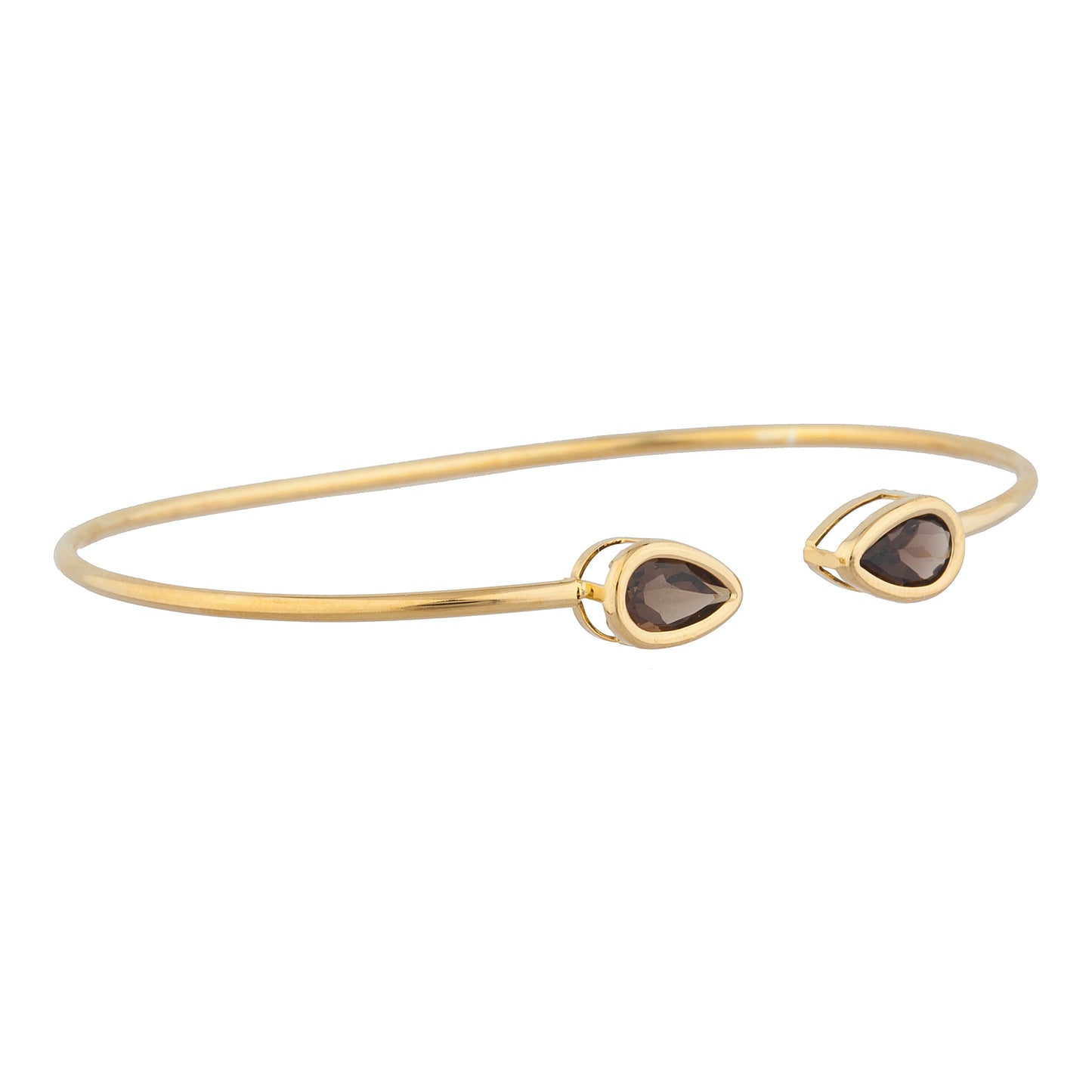 14Kt Gold Genuine Smoky Topaz Pear Bezel Bangle Bracelet