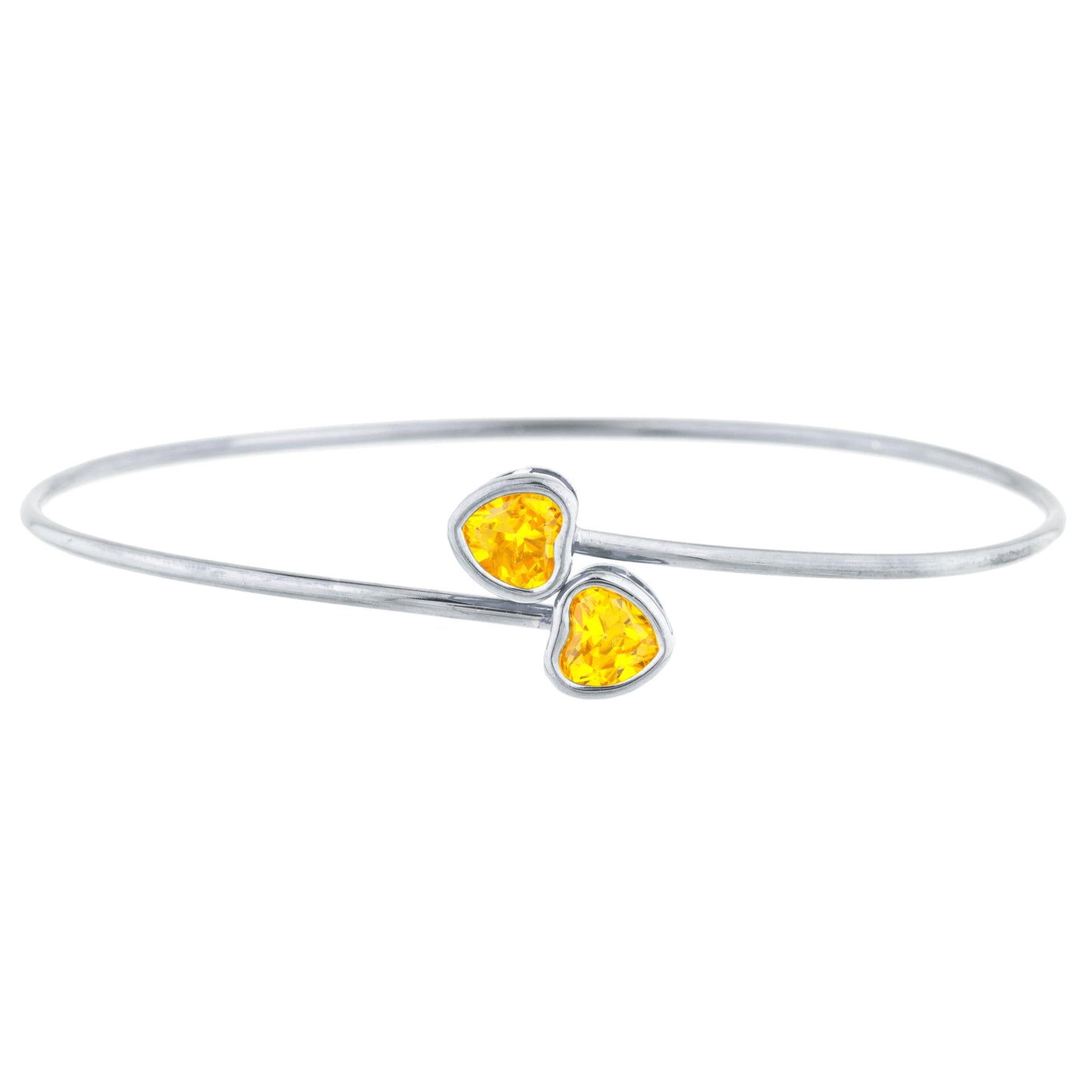 2 Ct Yellow Citrine Heart Bezel Bangle Bracelet .925 Sterling Silver