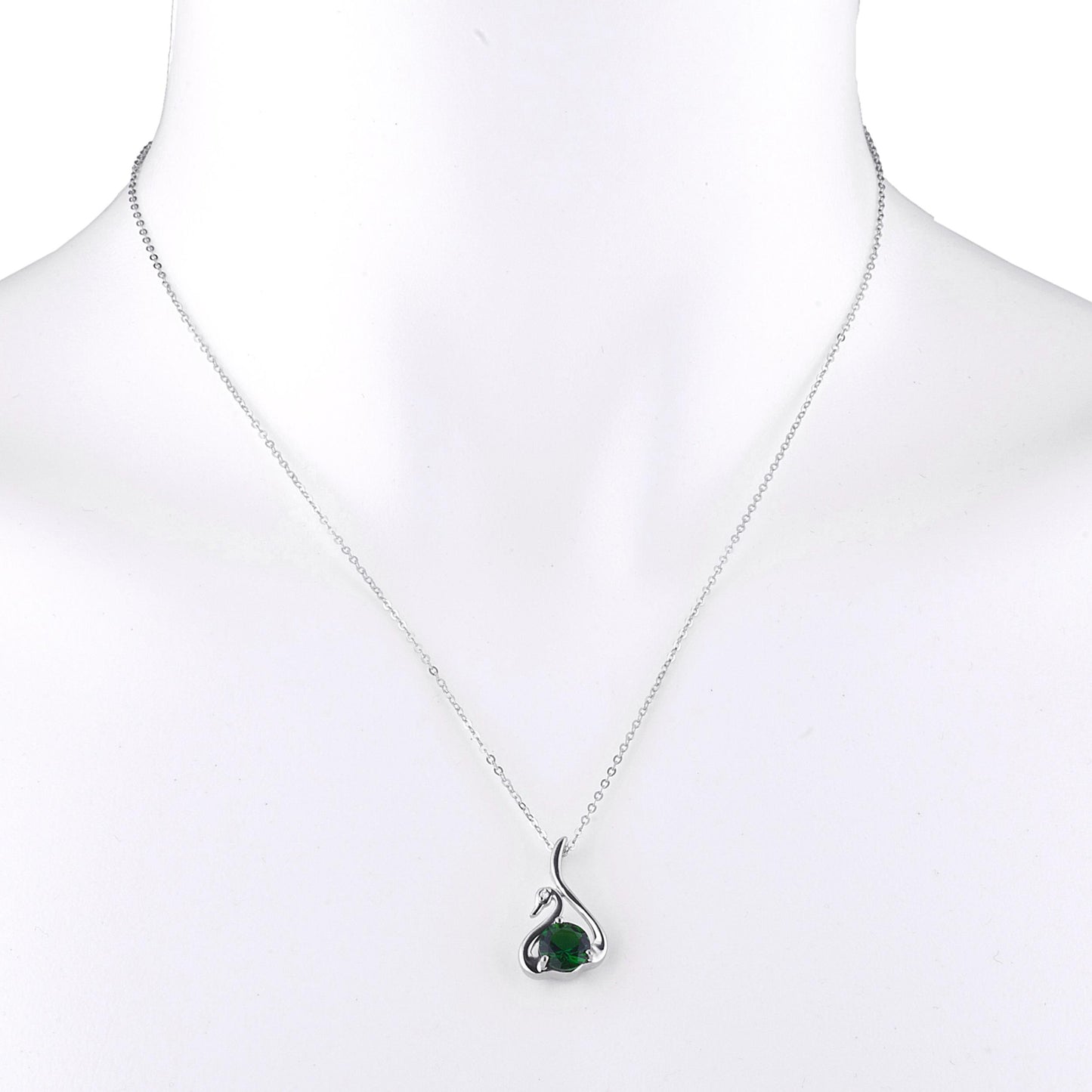 Emerald & Diamond Swan Pendant .925 Sterling Silver