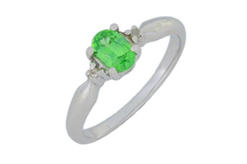 0.50 Ct Green Sapphire & Diamond Oval Ring .925 Sterling Silver Rhodium Finish