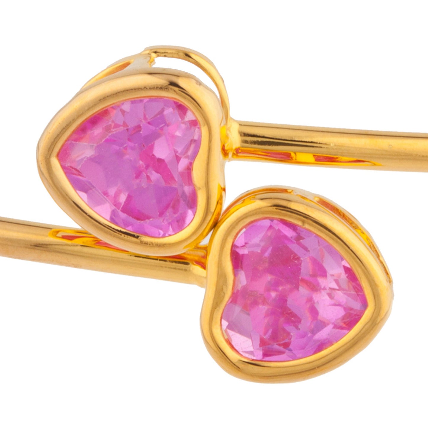 14Kt Yellow Gold Plated Pink Sapphire Heart Bezel Bangle Bracelet