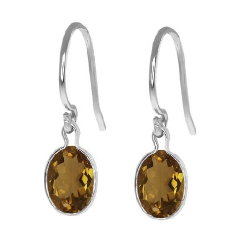 2 Ct Smokey Topaz Oval Bezel Dangle Earrings .925 Sterling Silver