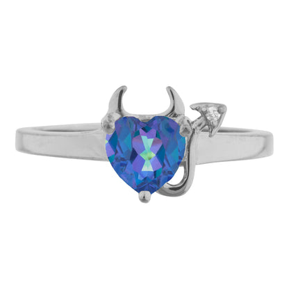 Natural Blue Mystic Topaz & Diamond Devil Heart Ring 14Kt Yellow Gold Rose Gold Silver