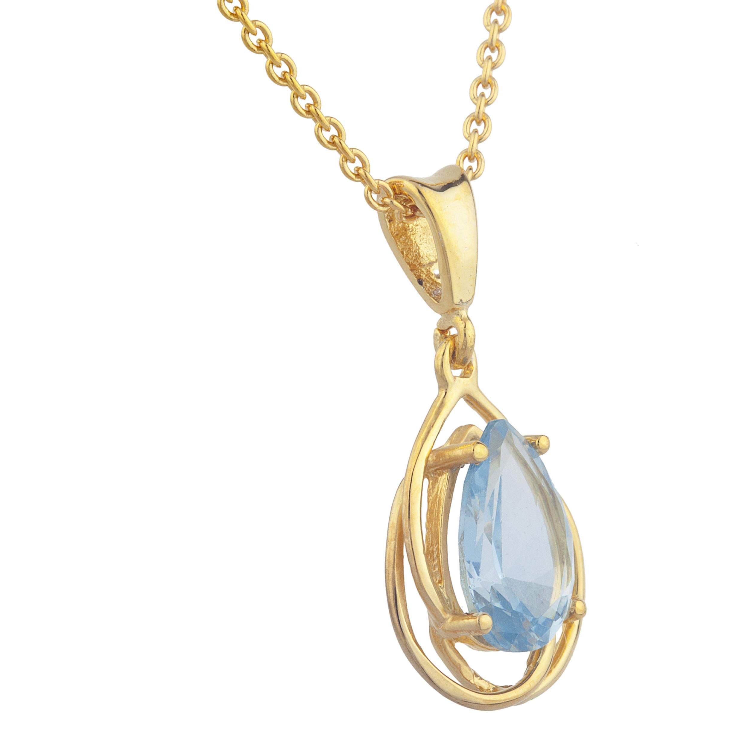 14Kt Gold 2 Ct Aquamarine Pear Teardrop Design Pendant Necklace