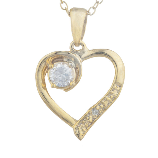 14Kt Yellow Gold Plated Zirconia & Diamond Heart Pendant