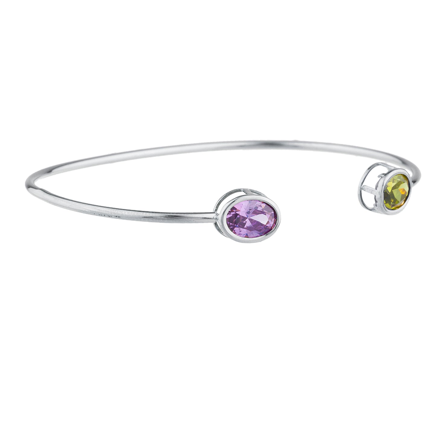 Peridot & Amethyst Oval Bezel Bangle Bracelet .925 Sterling Silver