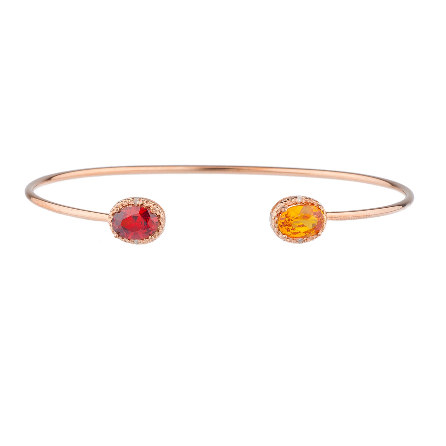 14Kt Gold Garnet & Orange Citrine Diamond Oval Bangle Bracelet