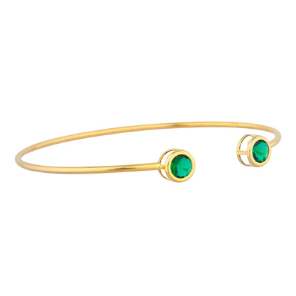 14Kt Yellow Gold Plated Emerald Round Bezel Bangle Bracelet