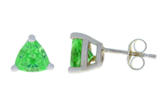 2 Ct Green Sapphire Trillion Stud Earrings .925 Sterling Silver