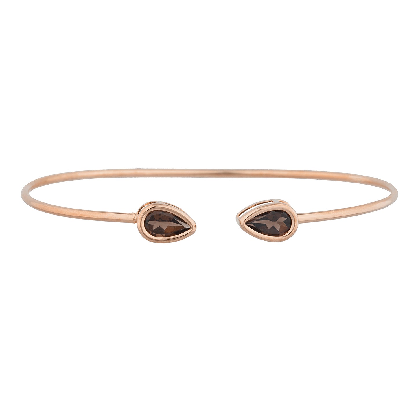 14Kt Rose Gold Plated Genuine Smoky Topaz Pear Bezel Bangle Bracelet