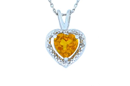 1 Ct Citrine & Diamond Heart Pendant .925 Sterling Silver Rhodium Finish