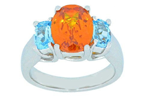 4 Ct Citrine & Blue Topaz Oval Ring .925 Sterling Silver Rhodium Finish