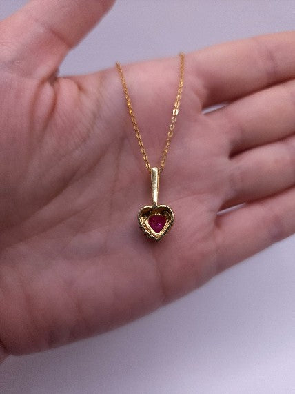 14Kt Gold Pink Sapphire & Diamond Heart Design Pendant Necklace
