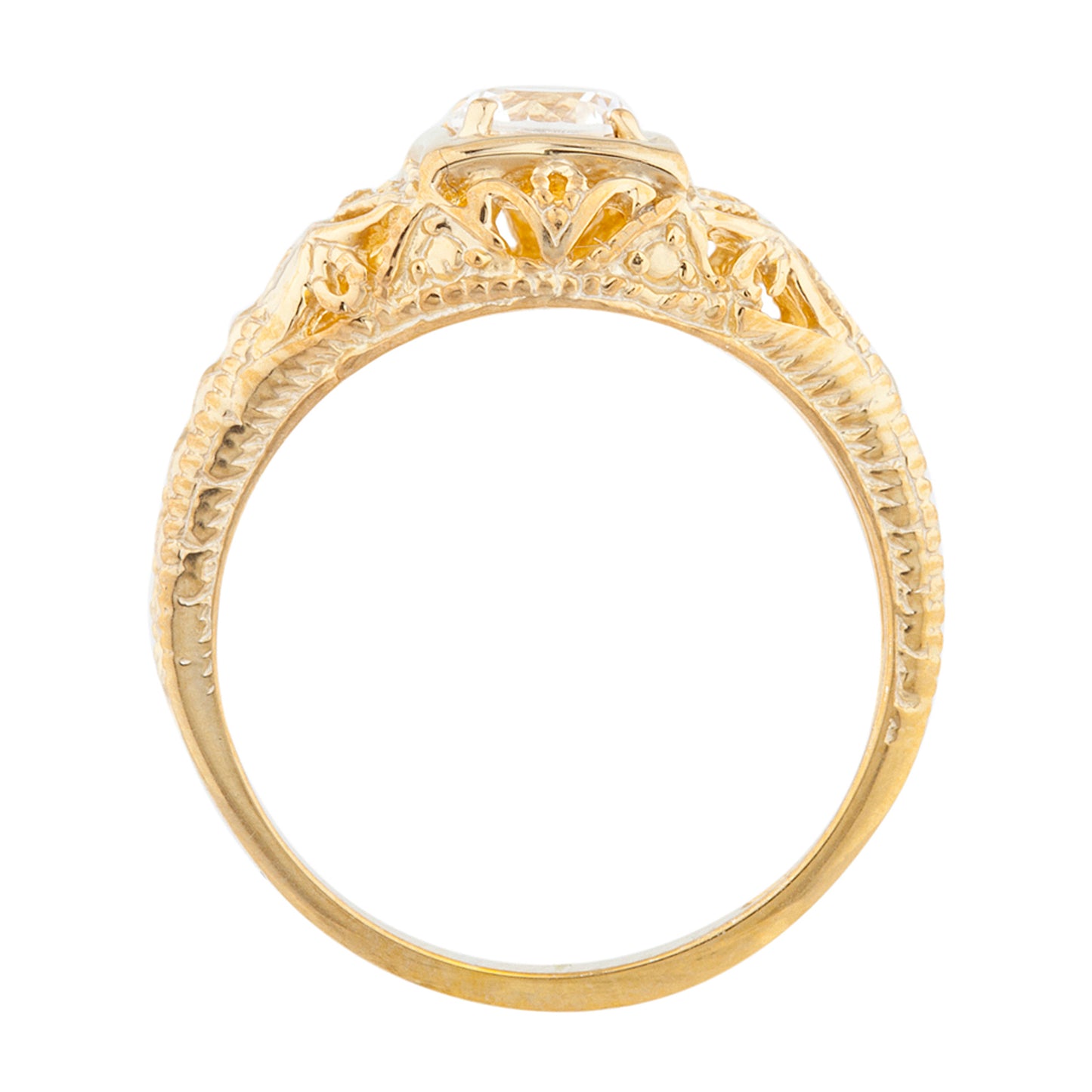 14Kt Gold Orange Citrine & Diamond Design Round Ring