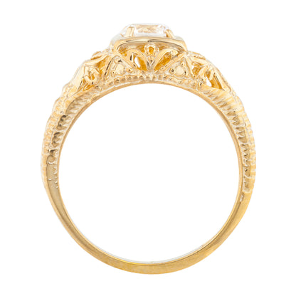 14Kt Gold Orange Citrine & Diamond Design Round Ring