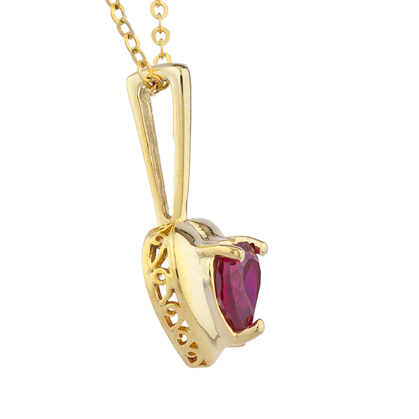 14Kt Gold Created Ruby & Diamond Heart Design Pendant Necklace