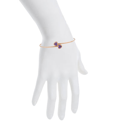 14Kt Rose Gold Plated Amethyst Heart Bezel Bangle Bracelet