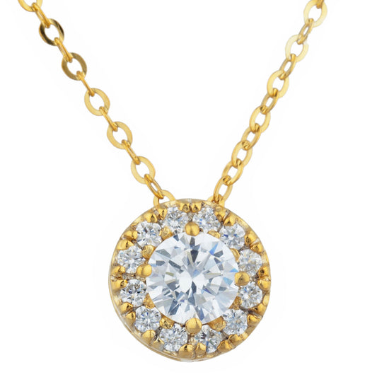 14Kt Gold 0.50 Ct Zirconia Halo Design Pendant Necklace