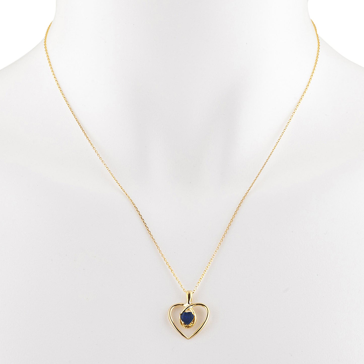 14Kt Gold Blue Sapphire Heart Design Pendant Necklace