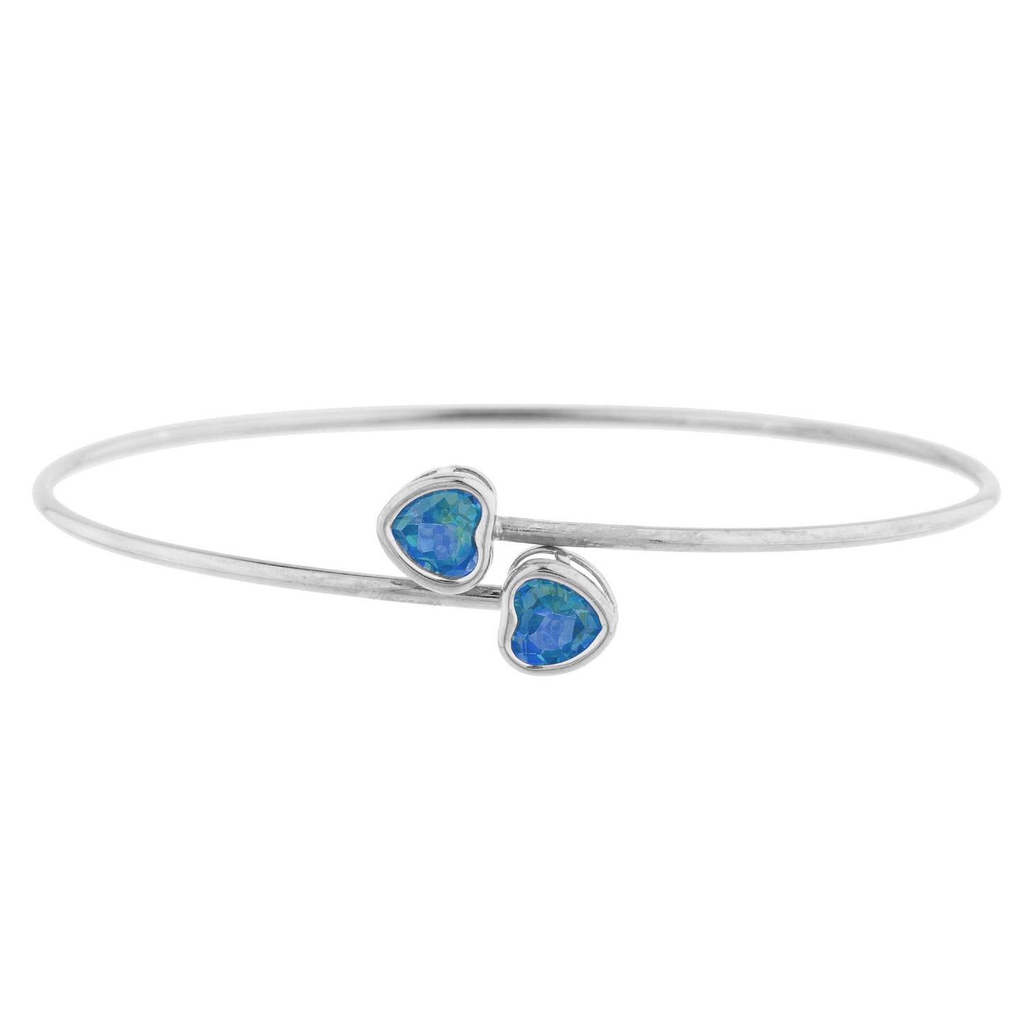 2 Ct Natural Blue Mystic Topaz Heart Bezel Bangle Bracelet .925 Sterling Silver