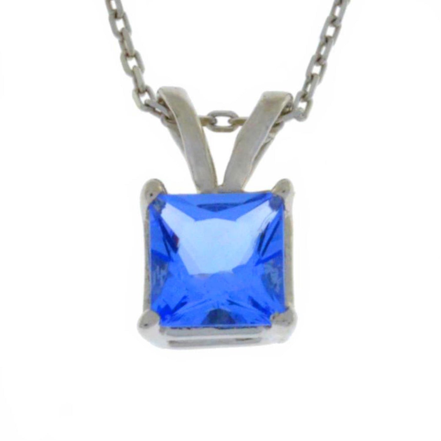 14Kt Gold Tanzanite Princess Cut Pendant Necklace