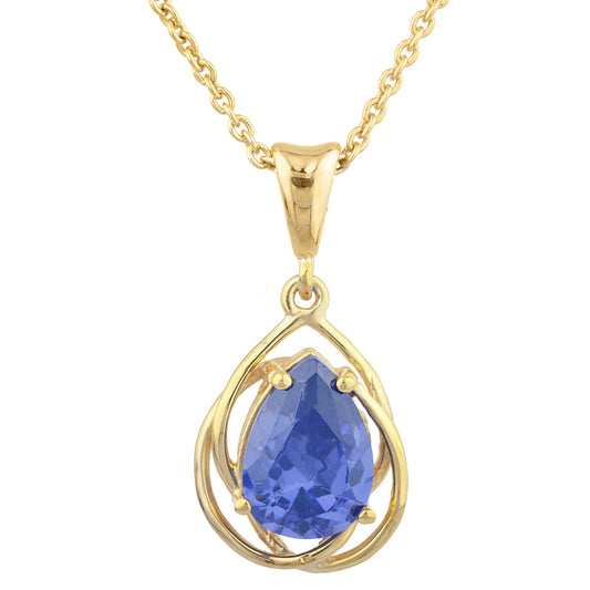 14Kt Gold 2 Ct Tanzanite Pear Teardrop Design Pendant Necklace