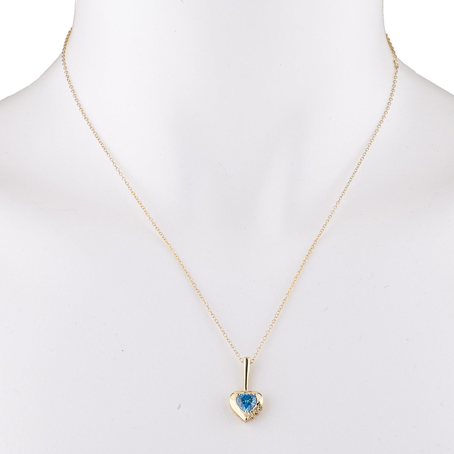 14Kt Gold Swiss Blue Topaz & Diamond Heart Design Pendant Necklace