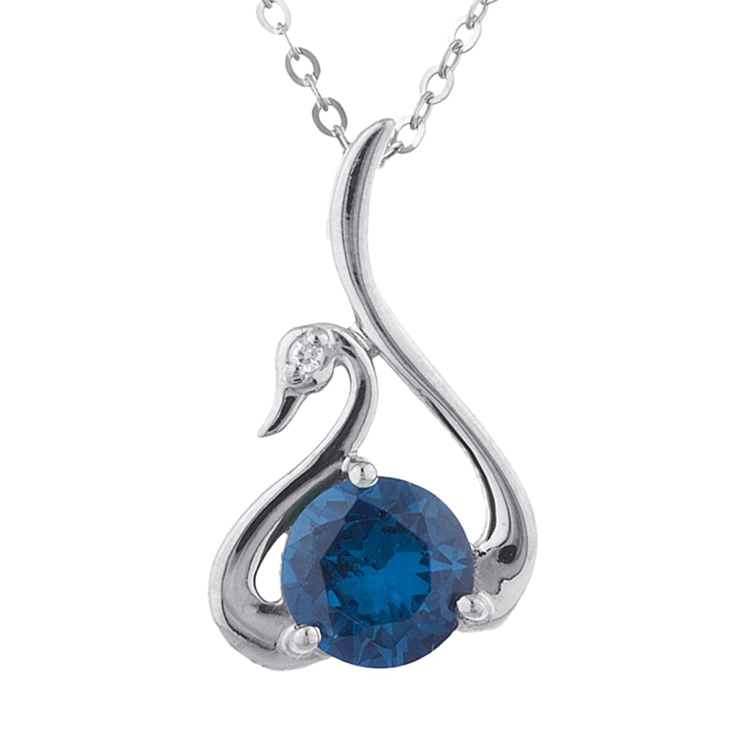 London Blue Topaz & Diamond Swan Pendant .925 Sterling Silver