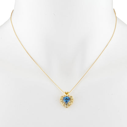 14Kt Yellow Gold Plated London Blue Topaz Heart Design Pendant