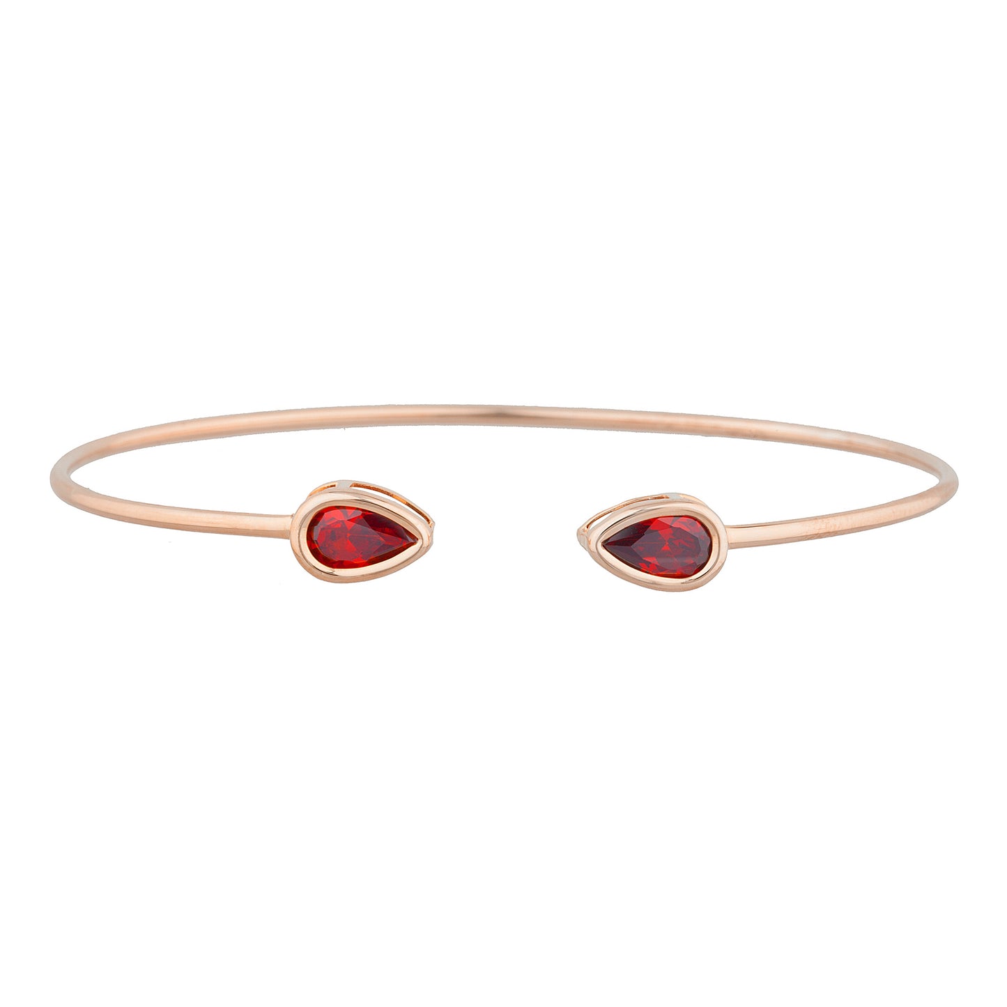 14Kt Rose Gold Plated Garnet Pear Bezel Bangle Bracelet