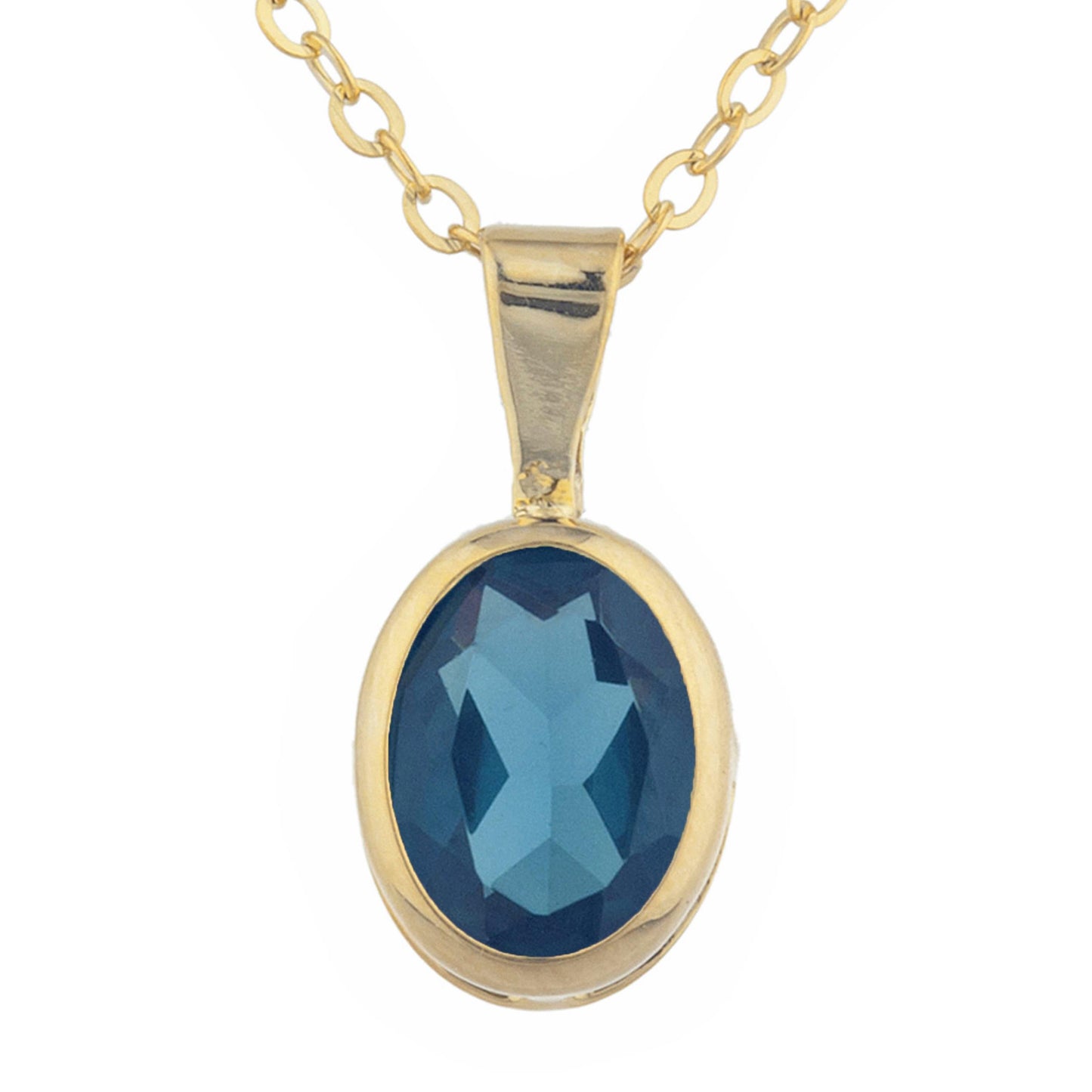 14Kt Gold London Blue Topaz Oval Bezel Pendant Necklace