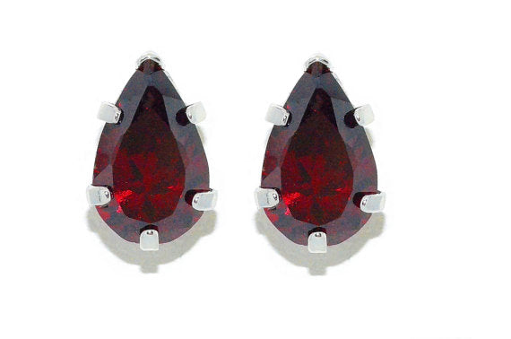 2 Carat Garnet Pear Shape Stud Earrings .925 Sterling Silver