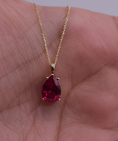 14Kt Gold Ruby Teardrop Pendant Necklace