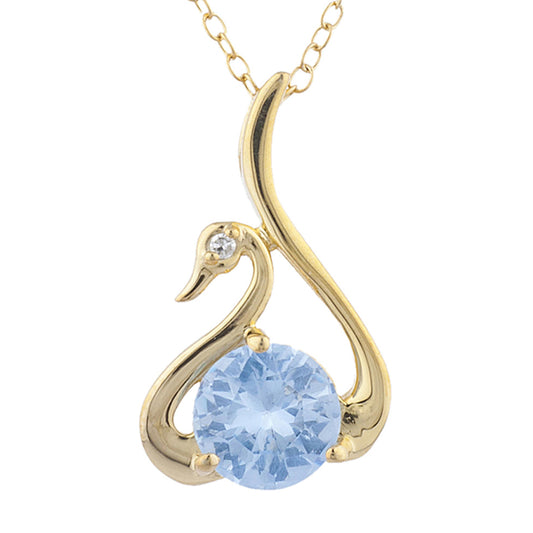 14Kt Yellow Gold Plated Aquamarine & Diamond Swan Pendant