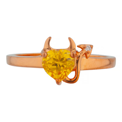 14Kt Gold Yellow Citrine & Diamond Devil Heart Ring