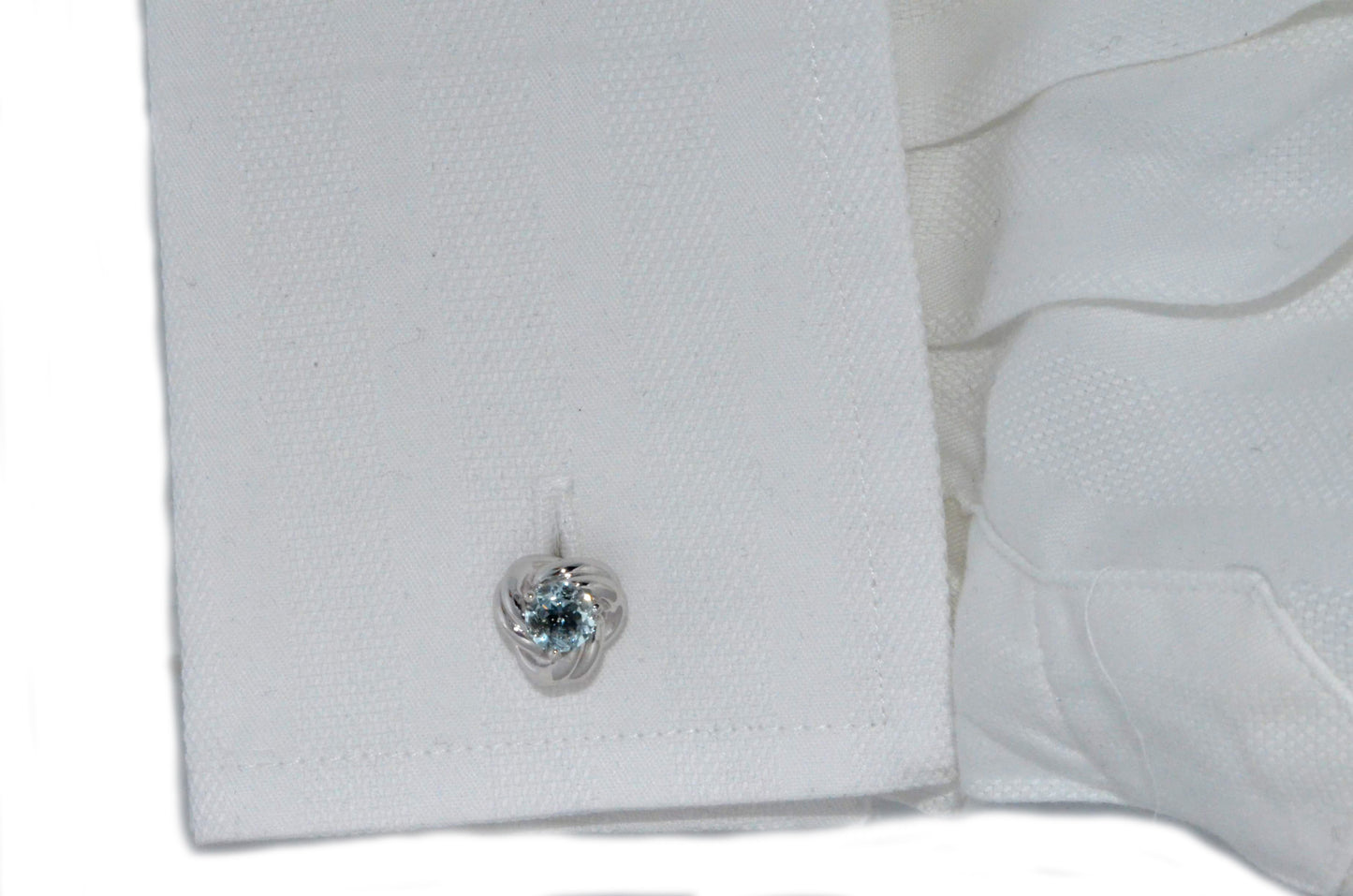 2.5 Ct Genuine Aquamarine Knot Cufflinks .925 Sterling Silver Rhodium Finish