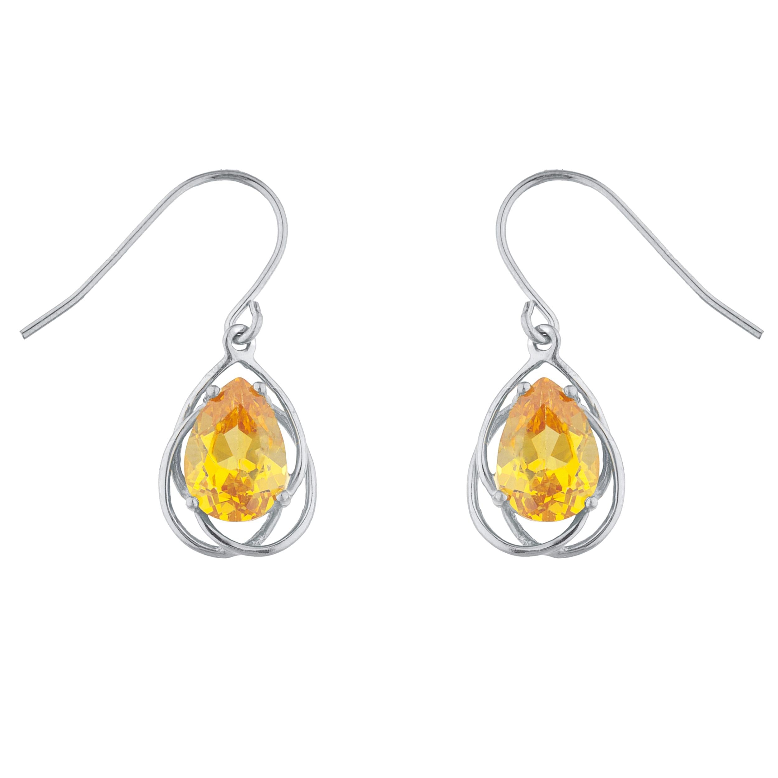14Kt Gold 4 Ct Yellow Citrine Pear Teardrop Design Dangle Earrings