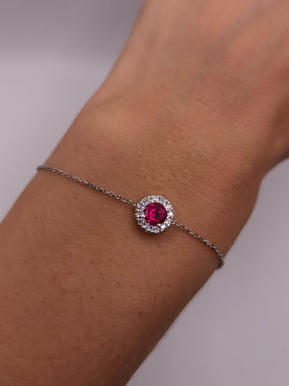 14Kt Gold Ruby Halo Round Bracelet