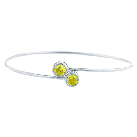 2 Ct Peridot Round Bezel Bangle Bracelet .925 Sterling Silver