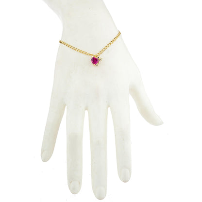 14Kt Yellow Gold Plated Created Ruby & Diamond Devil Heart Bracelet