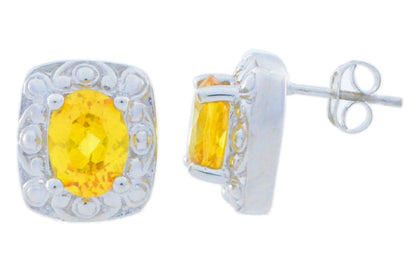 3 Ct Citrine Oval Stud Earrings .925 Sterling Silver