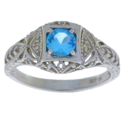 0.50 Ct Blue Topaz & Diamond Round Ring .925 Sterling Silver