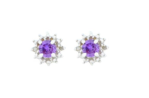 0.50 Ct Amethyst & Diamond Stud Earrings .925 Sterling Silver