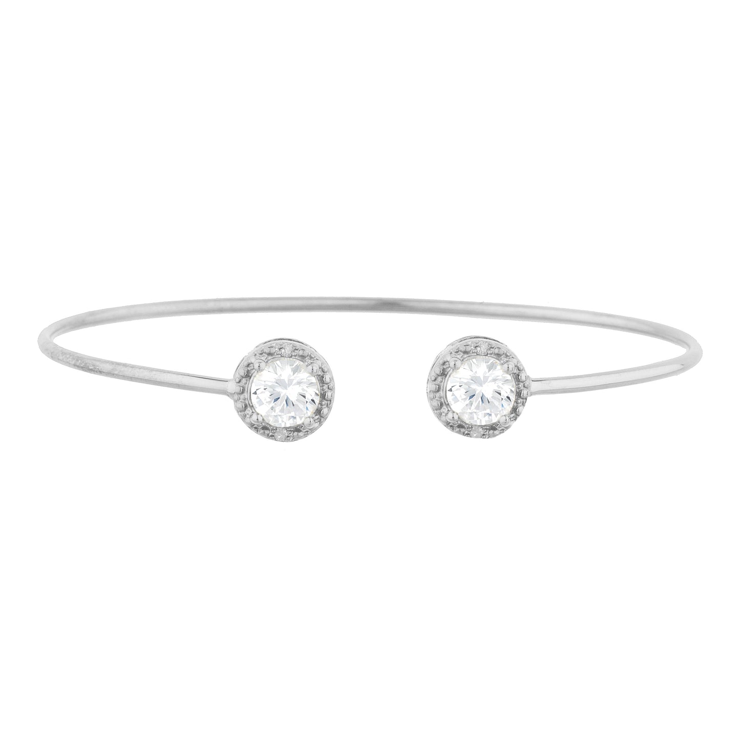 14Kt Gold White Sapphire & Diamond Round Bangle Bracelet