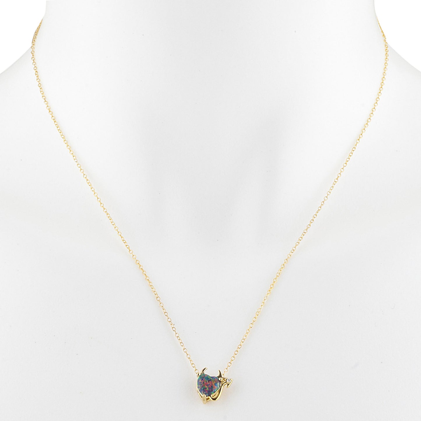 14Kt Gold Black Opal & Diamond Devil Heart Pendant Necklace