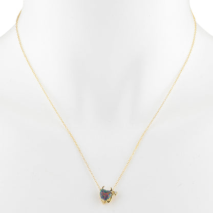 14Kt Gold Black Opal & Diamond Devil Heart Pendant Necklace